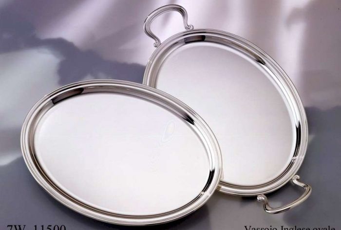 Vassoio ovale con manici cm. 42 in lega d' argento